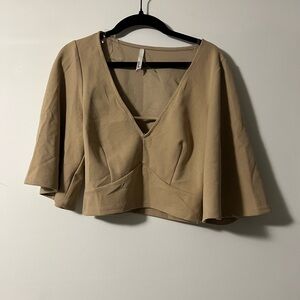 NWOT Elegant Tan V-Neck Crop Top